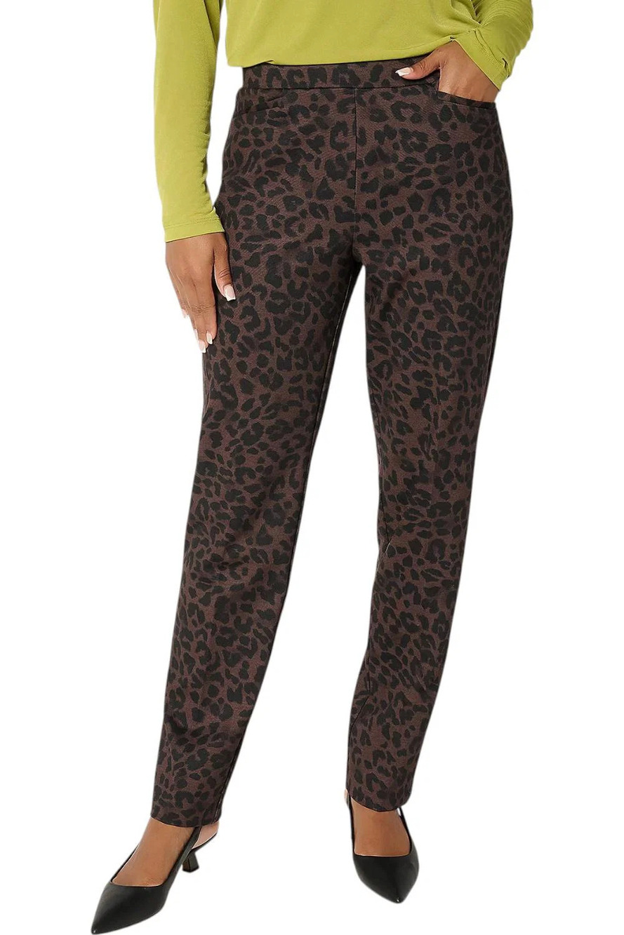 Susan Graver Women's Printed Ponte Straight Leg Pant Mocha - Regular